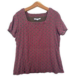 Croft & Barrow Womens Top Plus 1X Magenta/Brown Geometric Mesh Lined Dark Moody